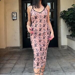Dragon Detail Sheer Midi Dress